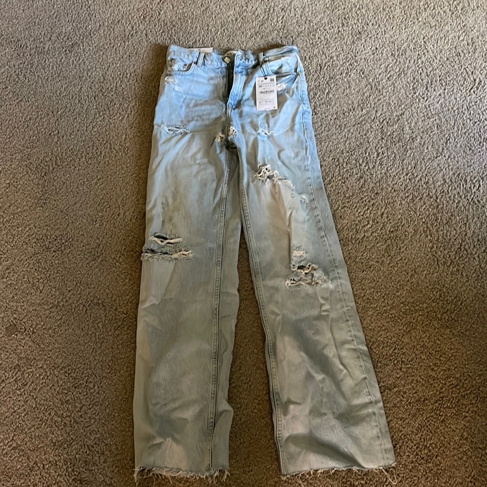 Zara slim fit wide leg high rise jeans